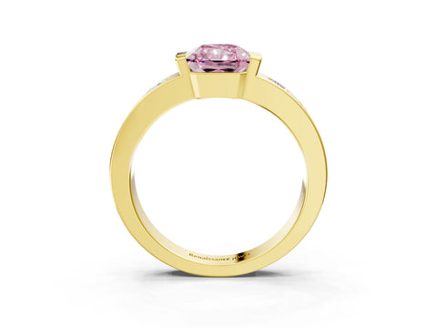 Yellow gold Fancy Pink Radiant Cut Brilliant Channel-Set Diamond Ring with Bezel Prong Setting_3