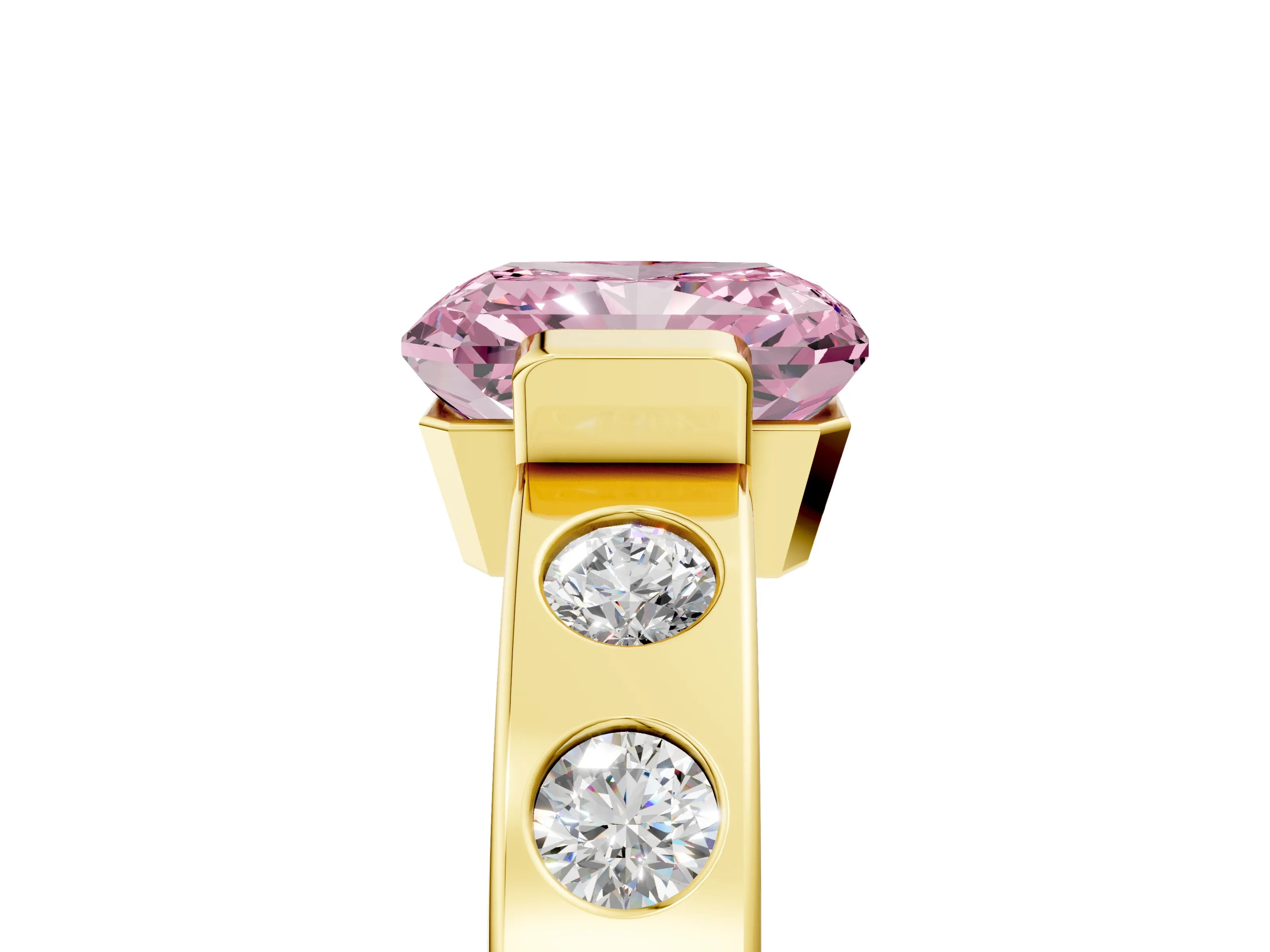 Yellow gold Fancy Pink Radiant Cut Brilliant Channel-Set Diamond Ring with Bezel Prong Setting_5