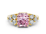 Yellow gold Fancy Pink Radiant Cut Brilliant Diamond Cluster Accent Solitaire Ring with Prong Setting