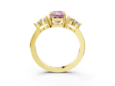 Yellow gold Fancy Pink Radiant Cut Brilliant Diamond Cluster Accent Solitaire Ring with Prong Setting_3