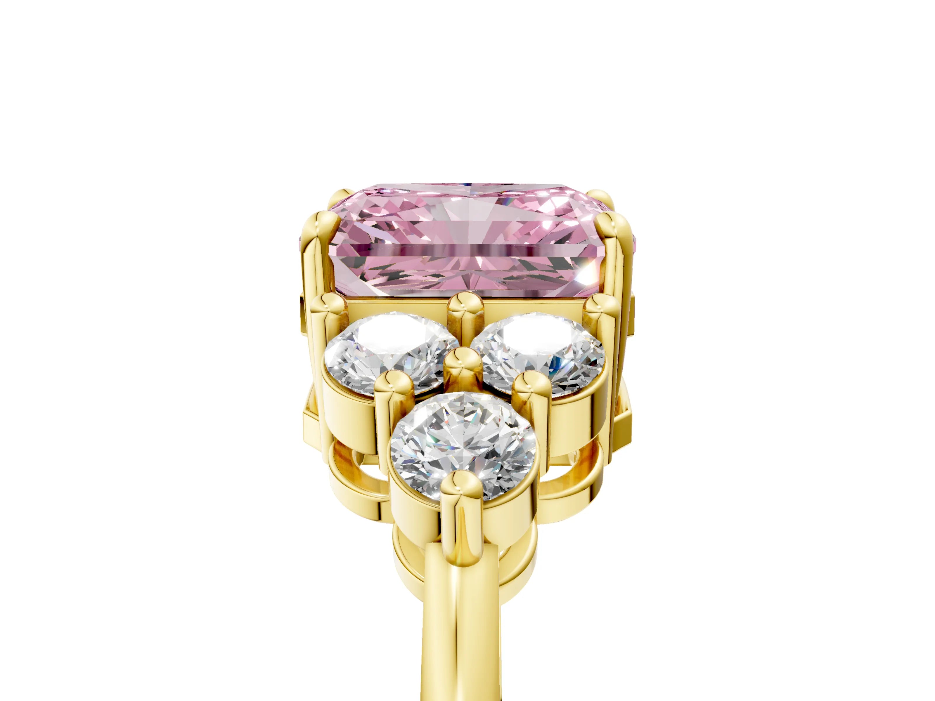 Yellow gold Fancy Pink Radiant Cut Brilliant Diamond Cluster Accent Solitaire Ring with Prong Setting_5