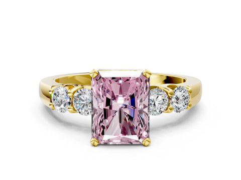 Yellow gold Fancy Pink Radiant Cut Brilliant Diamond Five-Stone Engagement Ring with Prong Setting on a Classic Band_3