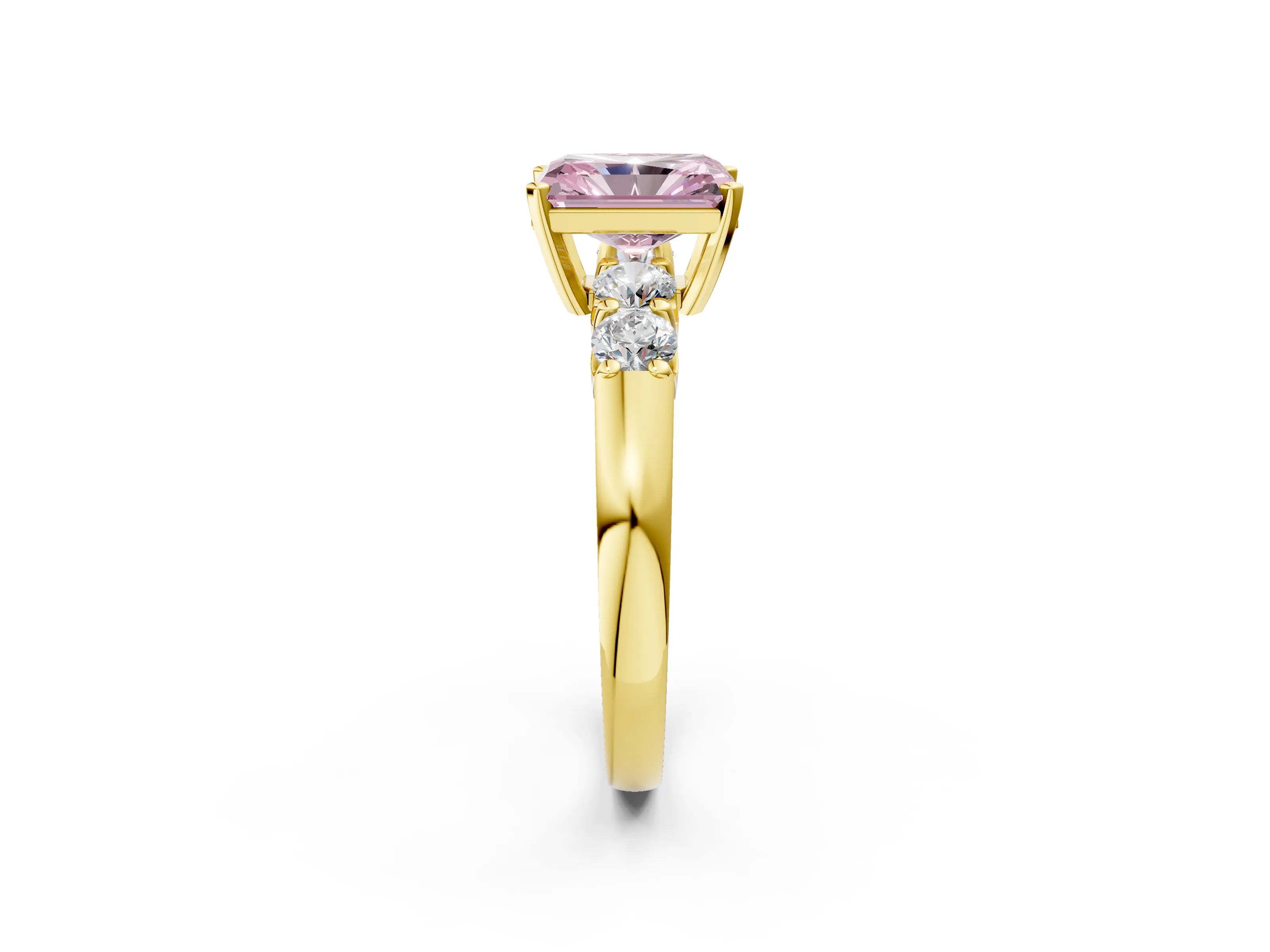 Yellow gold Fancy Pink Radiant Cut Brilliant Diamond Five-Stone Engagement Ring with Prong Setting on a Classic Band_5