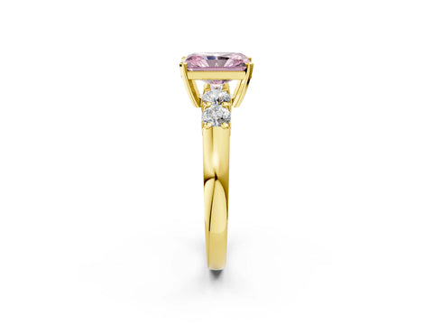 Yellow gold Fancy Pink Radiant Cut Brilliant Diamond Five-Stone Engagement Ring with Prong Setting on a Classic Band_5