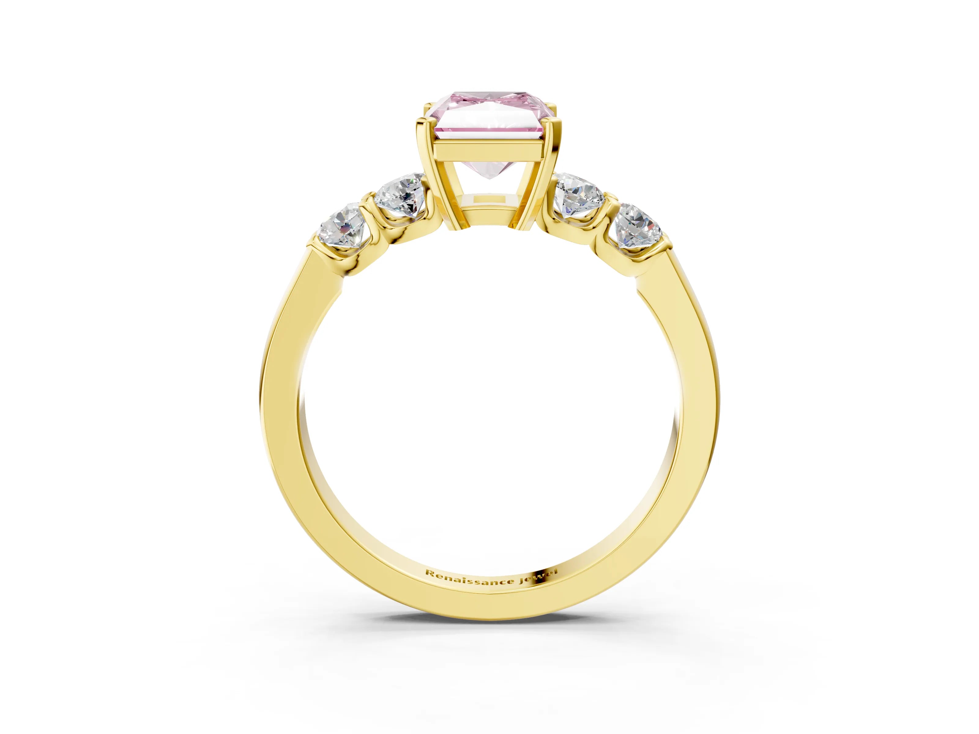 Yellow gold Fancy Pink Radiant Cut Brilliant Diamond Five-Stone Engagement Ring with Prong Setting on a Classic Band_6