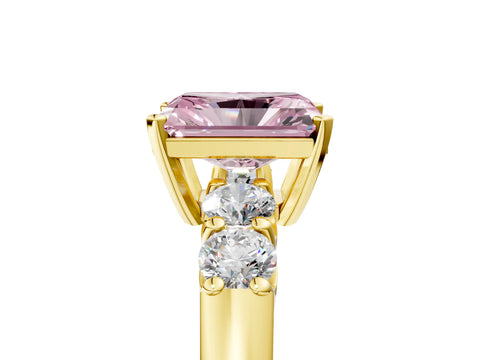 Yellow gold Fancy Pink Radiant Cut Brilliant Diamond Five-Stone Engagement Ring with Prong Setting on a Classic Band_8