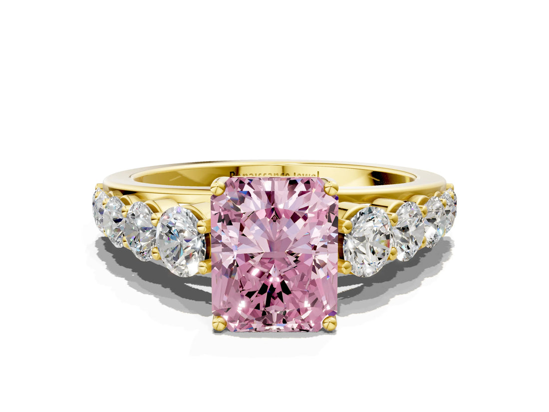 Yellow gold Fancy Pink Radiant Cut Brilliant Diamond Pavé Band with Six-Prong Setting_12