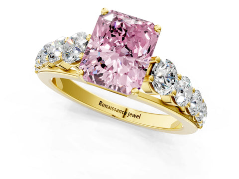 Yellow gold Fancy Pink Radiant Cut Brilliant Diamond Pavé Band with Six-Prong Setting_1
