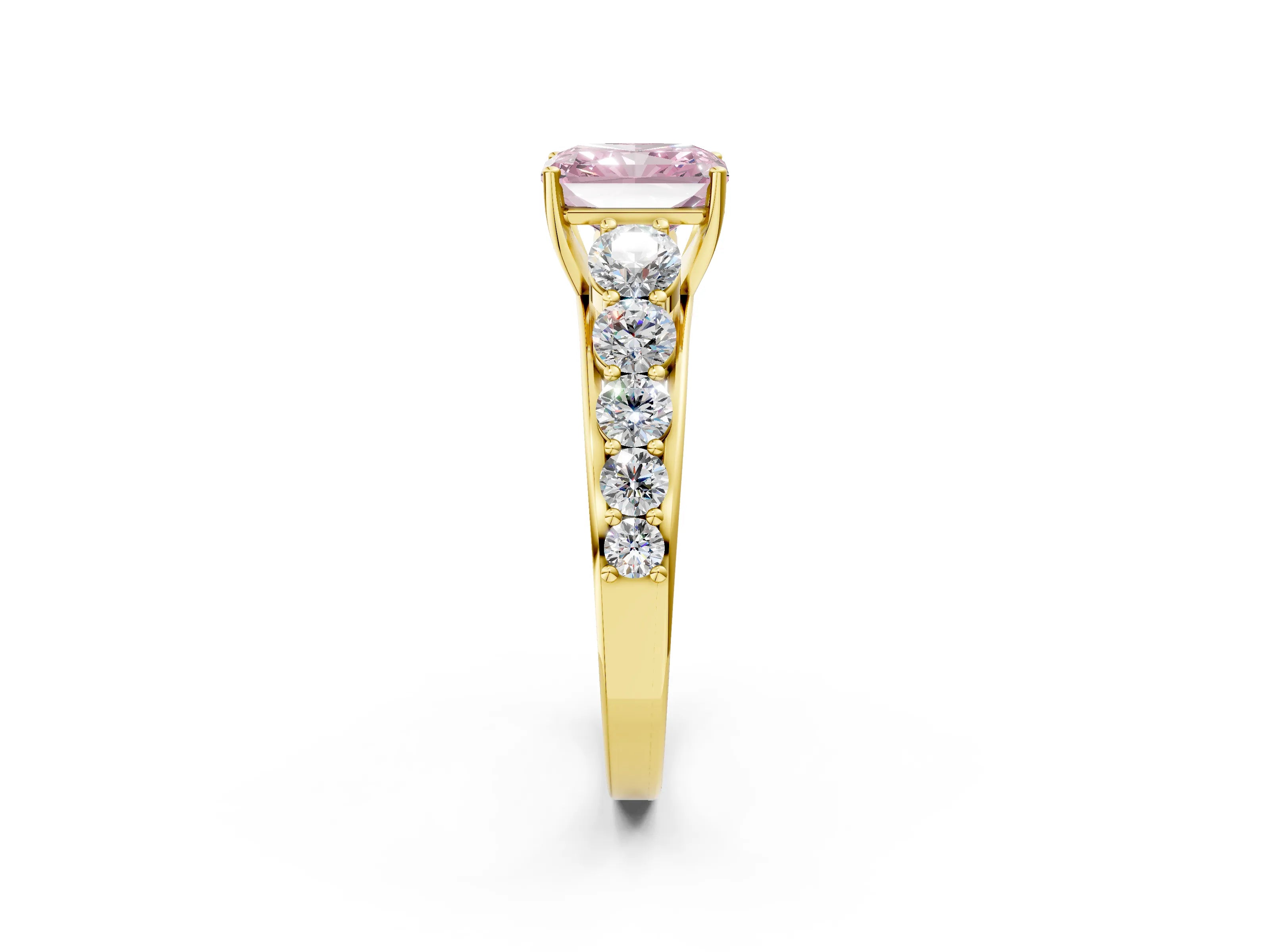 Yellow gold Fancy Pink Radiant Cut Brilliant Diamond Pavé Band with Six-Prong Setting_2