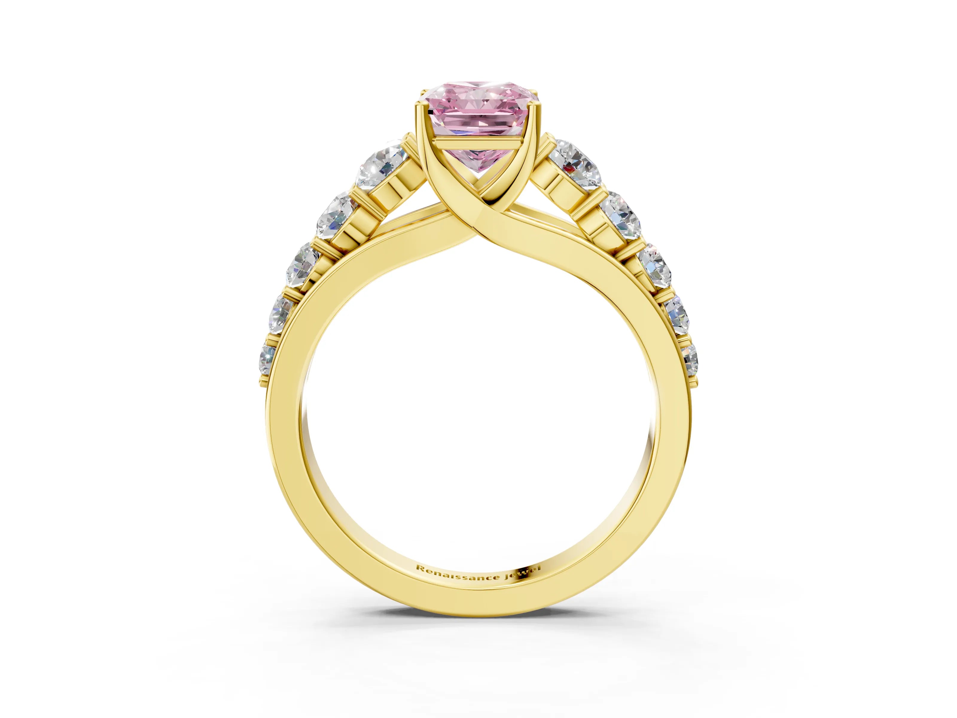 Yellow gold Fancy Pink Radiant Cut Brilliant Diamond Pavé Band with Six-Prong Setting_3