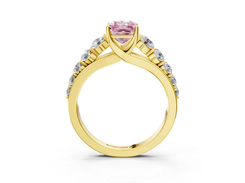 Yellow gold Fancy Pink Radiant Cut Brilliant Diamond Pavé Band with Six-Prong Setting_3