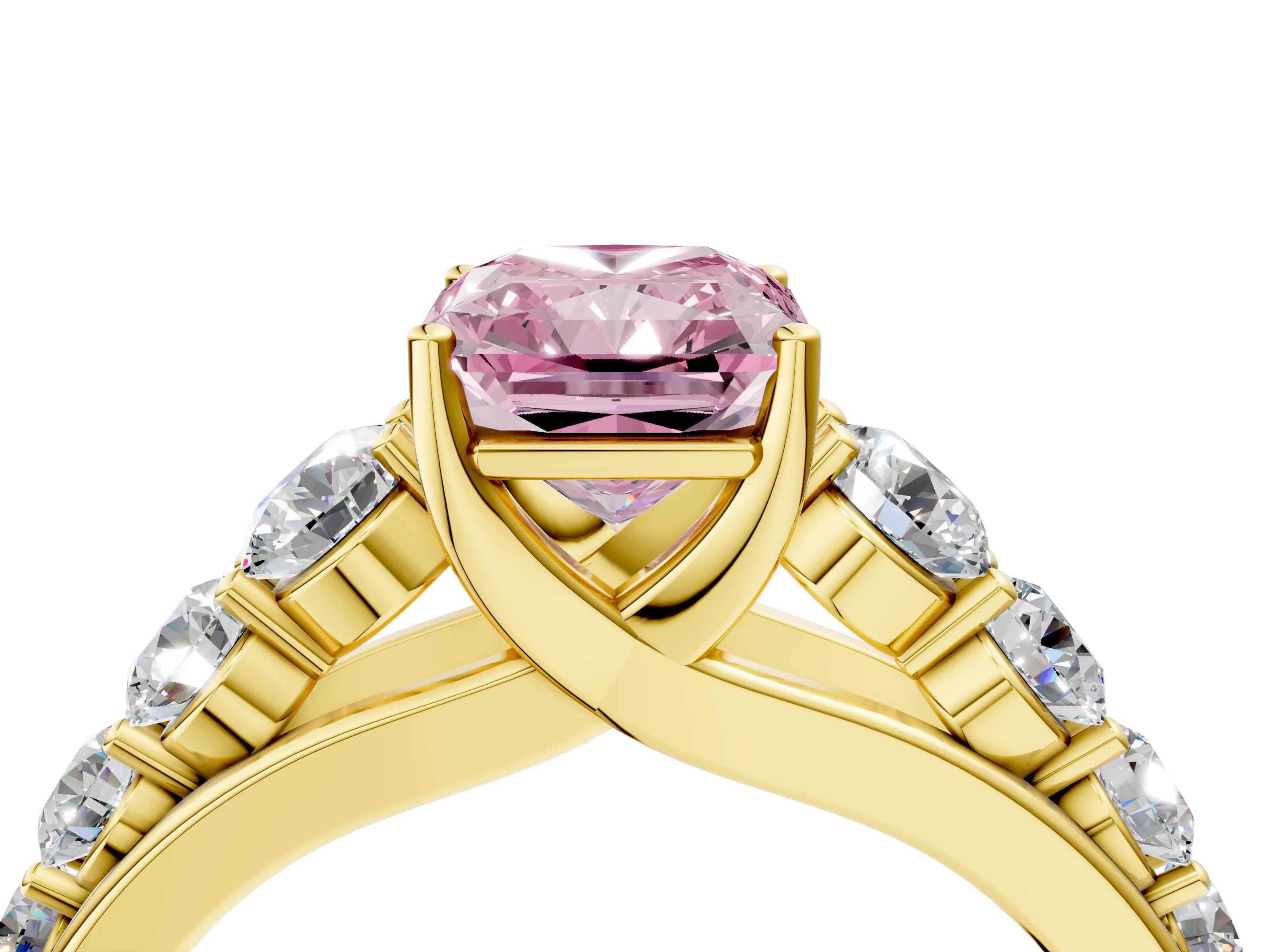 Yellow gold Fancy Pink Radiant Cut Brilliant Diamond Pavé Band with Six-Prong Setting_4