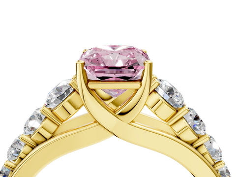 Yellow gold Fancy Pink Radiant Cut Brilliant Diamond Pavé Band with Six-Prong Setting_4