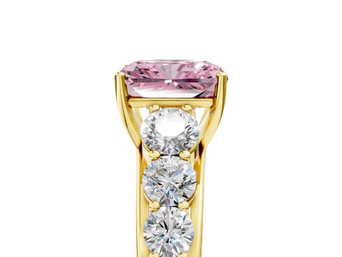 Yellow gold Fancy Pink Radiant Cut Brilliant Diamond Pavé Band with Six-Prong Setting_5