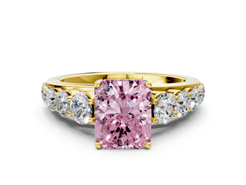 Yellow gold Fancy Pink Radiant Cut Brilliant Diamond Pavé Band with Six-Prong Setting