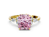 Yellow gold Fancy Pink Radiant Cut Brilliant Diamond Solitaire Ring with Pear Side Stones and Four-Prong Setting_3