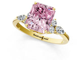 Yellow gold Fancy Pink Radiant Cut Brilliant Diamond Solitaire Ring with Pear Side Stones and Four-Prong Setting_4