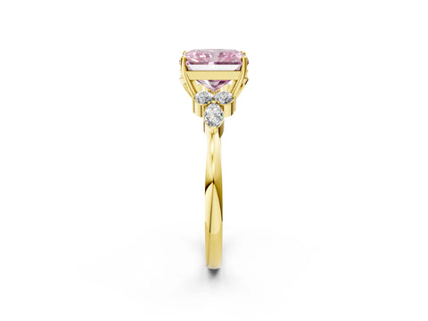 Yellow gold Fancy Pink Radiant Cut Brilliant Diamond Solitaire Ring with Pear Side Stones and Four-Prong Setting_5