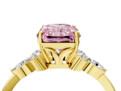 Yellow gold Fancy Pink Radiant Cut Brilliant Diamond Solitaire Ring with Pear Side Stones and Four-Prong Setting_7