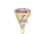 Yellow gold Fancy Pink Radiant Cut Brilliant Diamond Solitaire Ring with Pear Side Stones and Four-Prong Setting_8