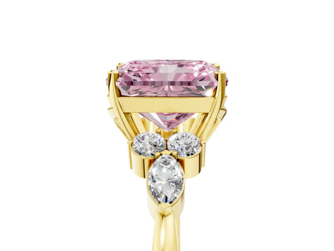 Yellow gold Fancy Pink Radiant Cut Brilliant Diamond Solitaire Ring with Pear Side Stones and Four-Prong Setting_8
