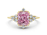 Yellow gold Fancy Pink Radiant Cut Brilliant Diamond with Cluster Setting on a Beaded Band and Four-Prong Setting