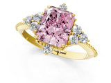 Yellow gold Fancy Pink Radiant Cut Brilliant Diamond with Cluster Setting on a Beaded Band and Four-Prong Setting_1