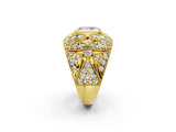 Yellow gold Fancy Pink Radiant Cut Brilliant Halo Pave Diamond Milgrain Ring_2
