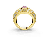 Yellow gold Fancy Pink Radiant Cut Brilliant Halo Pave Diamond Milgrain Ring_3