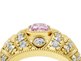 Yellow gold Fancy Pink Radiant Cut Brilliant Halo Pave Diamond Milgrain Ring_4