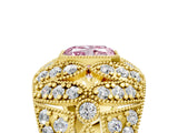 Yellow gold Fancy Pink Radiant Cut Brilliant Halo Pave Diamond Milgrain Ring_5
