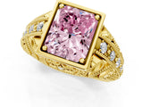 Yellow gold Fancy Pink Radiant Cut Brilliant Milgrain Filigree Diamond Ring with Square Prong Setting_1