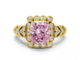 Yellow gold Fancy Pink Radiant Cut Brilliant Milgrain Pave Heart Band Solitaire Ring