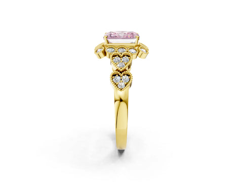 Yellow gold Fancy Pink Radiant Cut Brilliant Milgrain Pave Heart Band Solitaire Ring_2