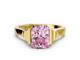 Yellow gold Fancy Pink Radiant Cut Brilliant Solitaire Diamond Ring with Channel Set Band and Bar Prong Setting
