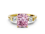 Yellow gold Fancy Pink Radiant Cut Brilliant Three-Stone Pave Band with Four-Prong Setting