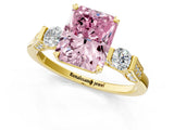 Yellow gold Fancy Pink Radiant Cut Brilliant Three-Stone Pave Band with Four-Prong Setting_1