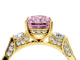 Yellow gold Fancy Pink Radiant Cut Brilliant Three-Stone Pave Band with Four-Prong Setting_4