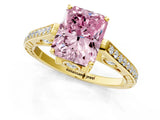 Yellow gold Fancy Pink Radiant  Cut Cathedral Pave Diamond Engagement Ring with Six-Prong Setting_33