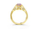 Yellow gold Fancy Pink Radiant  Cut Cathedral Pave Diamond Engagement Ring with Six-Prong Setting_35