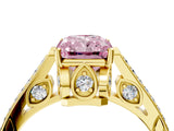 Yellow gold Fancy Pink Radiant  Cut Cathedral Pave Diamond Engagement Ring with Six-Prong Setting_36