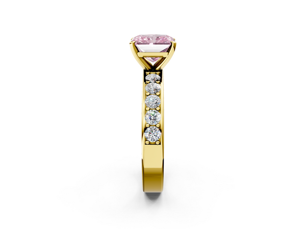 Yellow gold Fancy Pink Radiant  Cut Channel Set Diamond Engagement Ring with Four-Prong Setting