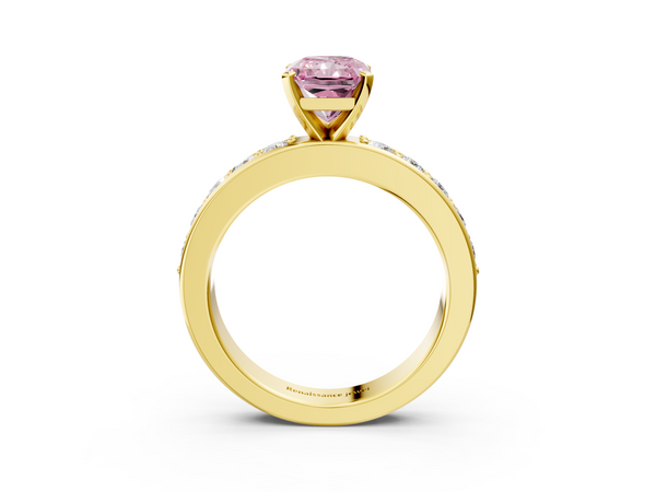 Yellow gold Fancy Pink Radiant  Cut Channel Set Diamond Engagement Ring with Four-Prong Setting