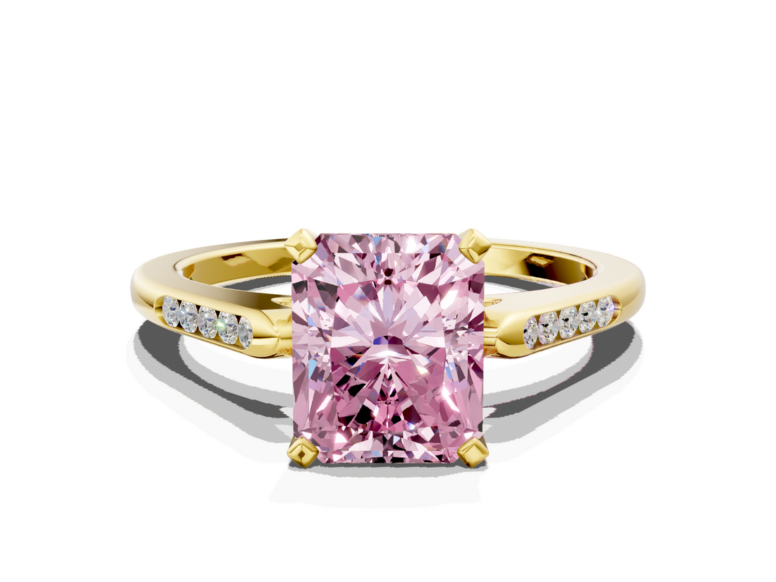 Yellow gold Fancy Pink Radiant  Cut Channel Set Solitaire Engagement Ring with Four-Prong Setting_223