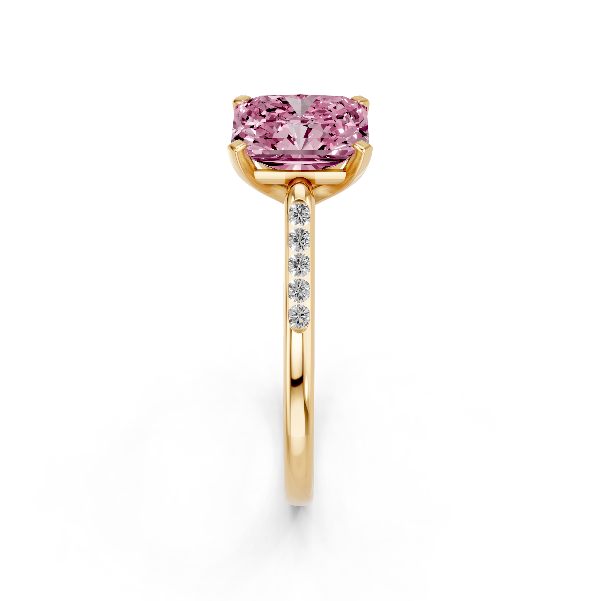 Yellow gold Fancy Pink Radiant  Cut Channel Set Solitaire Engagement Ring with Four-Prong Setting_78