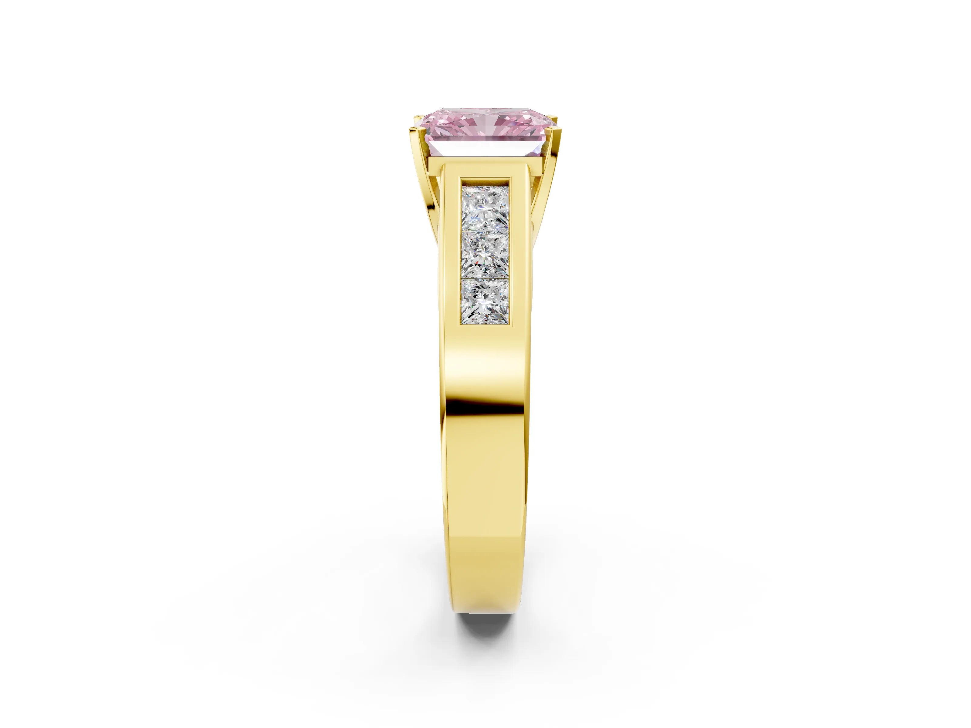 Yellow gold Fancy Pink Radiant Cut Cut Channel Set Solitaire Ring with Four-Prong Setting_2