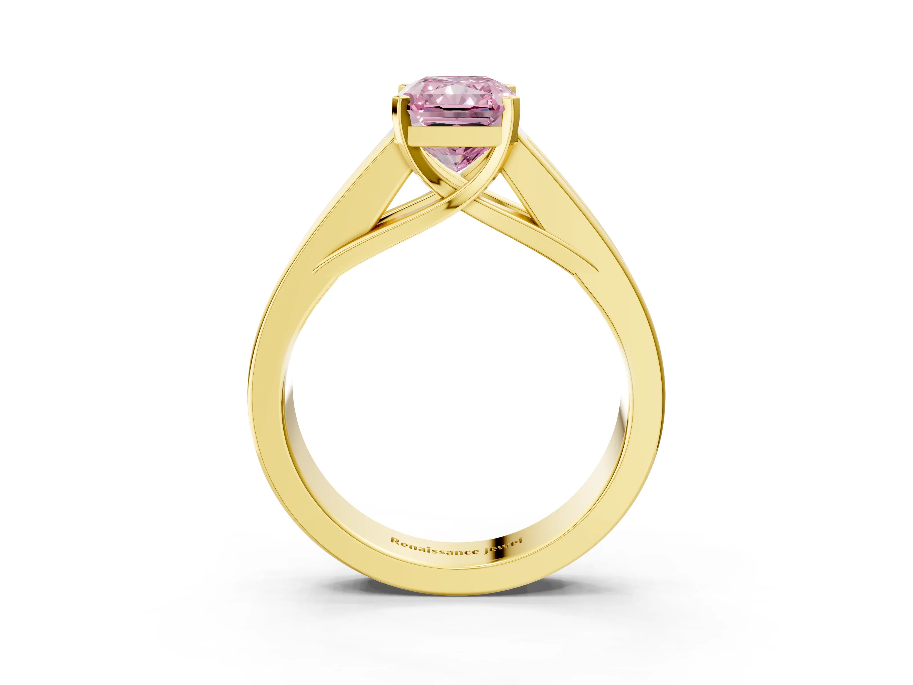 Yellow gold Fancy Pink Radiant Cut Cut Channel Set Solitaire Ring with Four-Prong Setting_3