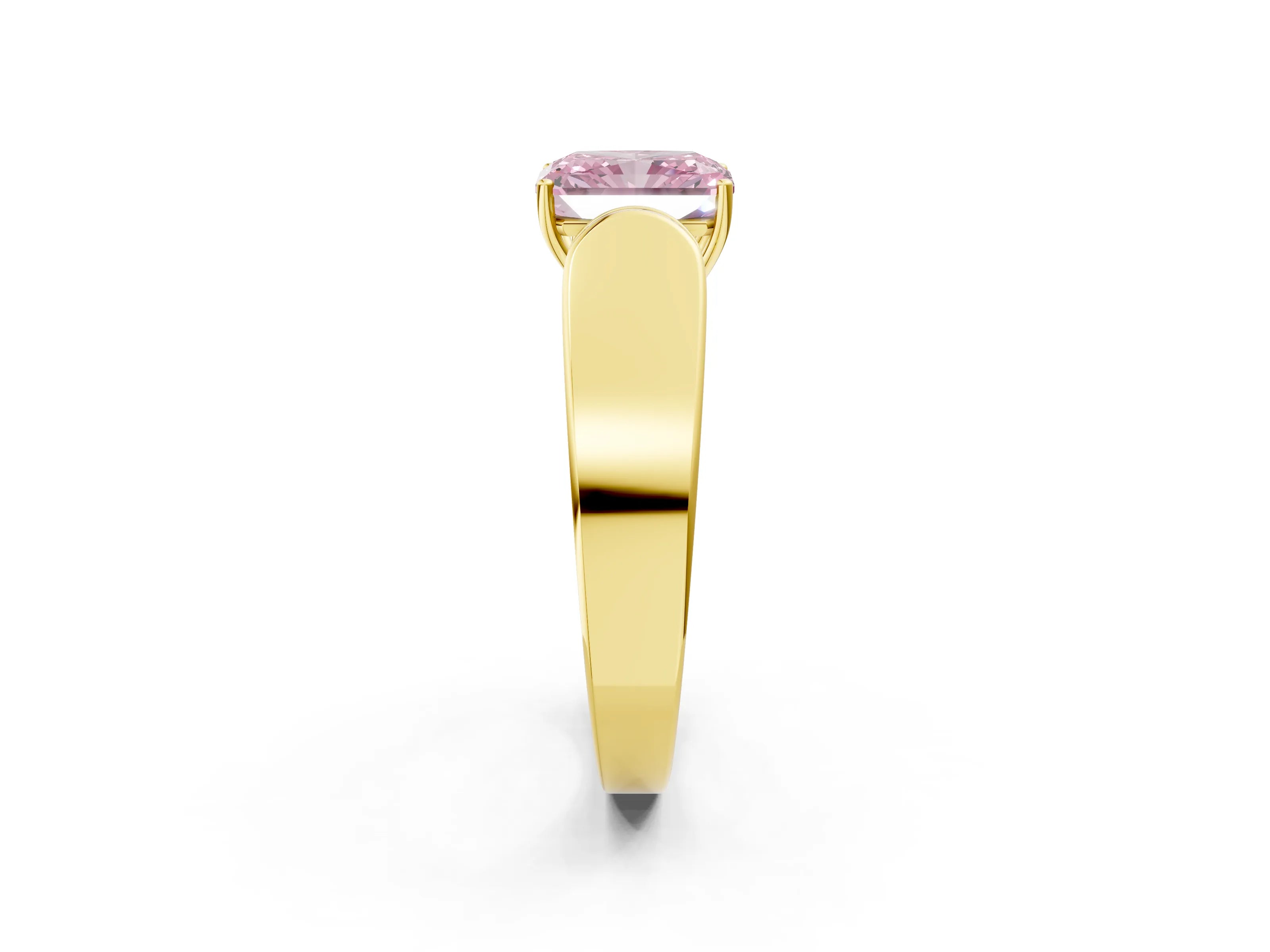Yellow gold Fancy Pink Radiant Cut Cut Diamond Channel Set Solitaire Ring with Four-Prong Setting_2