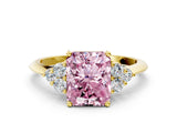 Yellow gold Fancy Pink Radiant Cut Cut Diamond Cluster Ring with Solitaire Band and Four-Prong Setting