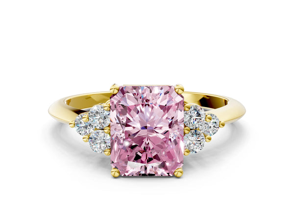 Yellow Gold Radiant Cut Cluster Accent Engagement Ring Setting for Fancy Pink Center